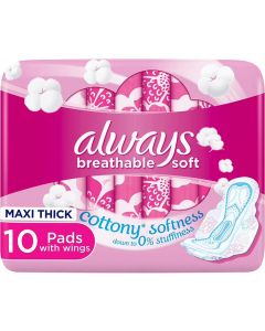 ALWAYS COTTON SOFT SANITARY PADS, LARGE, 10 COUNT