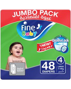 Fine Baby Diapers, Size 4, Large 7–14kg, Jumbo Pack of 48 diapers