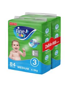 Fine Baby Diapers, Size 3, Medium 4–9kg, Mega Pack, 2 packs of 84 diapers, 168 total count