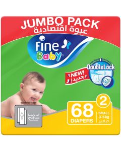 Fine Baby Diapers, Size 2, Small 3–6kg, Jumbo Pack of 68 diapers