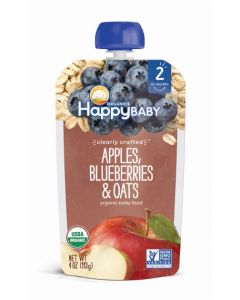 Happy Baby Organic Stage 2 Baby Food, Apples, Blueberries & Oats 113 GM