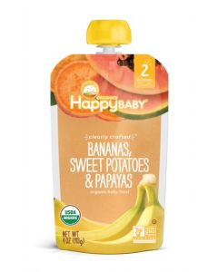 Happy Baby Organic Stage 2 Baby Food, Bananas, Sweet Potatoes & Papayas, 113 gm